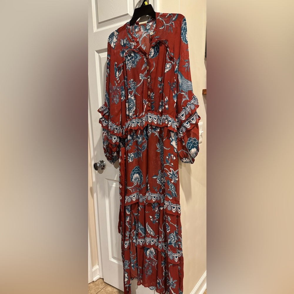 Farm Rio NWT Red and Blue Floral Maxi Dress